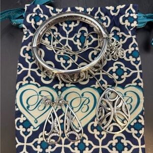 Brighton Lavish Silver Jewelry Set with Necklace, Earrings, and Bracelet